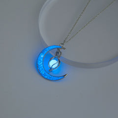 Moon Pendant Necklace Glowing Night Adjustable Neck Chain Women Party Clothing