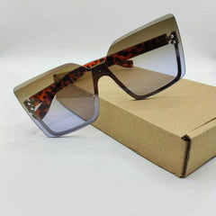 Oversized Semi Rimless Sunglasses Gradient Lens Rivet Decor Glasses UV400