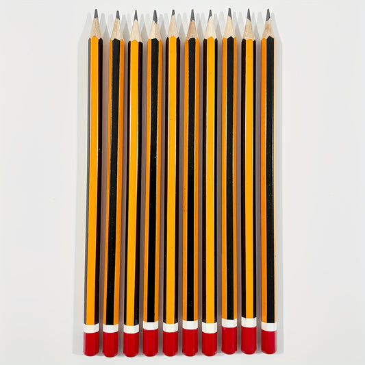 10pcs Yellow Striped Willow Pencils Smooth Writing Ideal for Office and School
