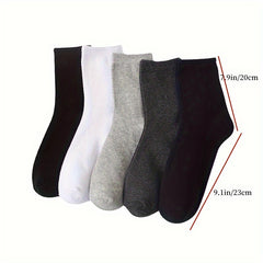 2 Pairs Plus Size Solid Crew Socks in Cotton