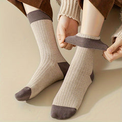 7 Pairs Colorblock Crew Socks Women's Stockings