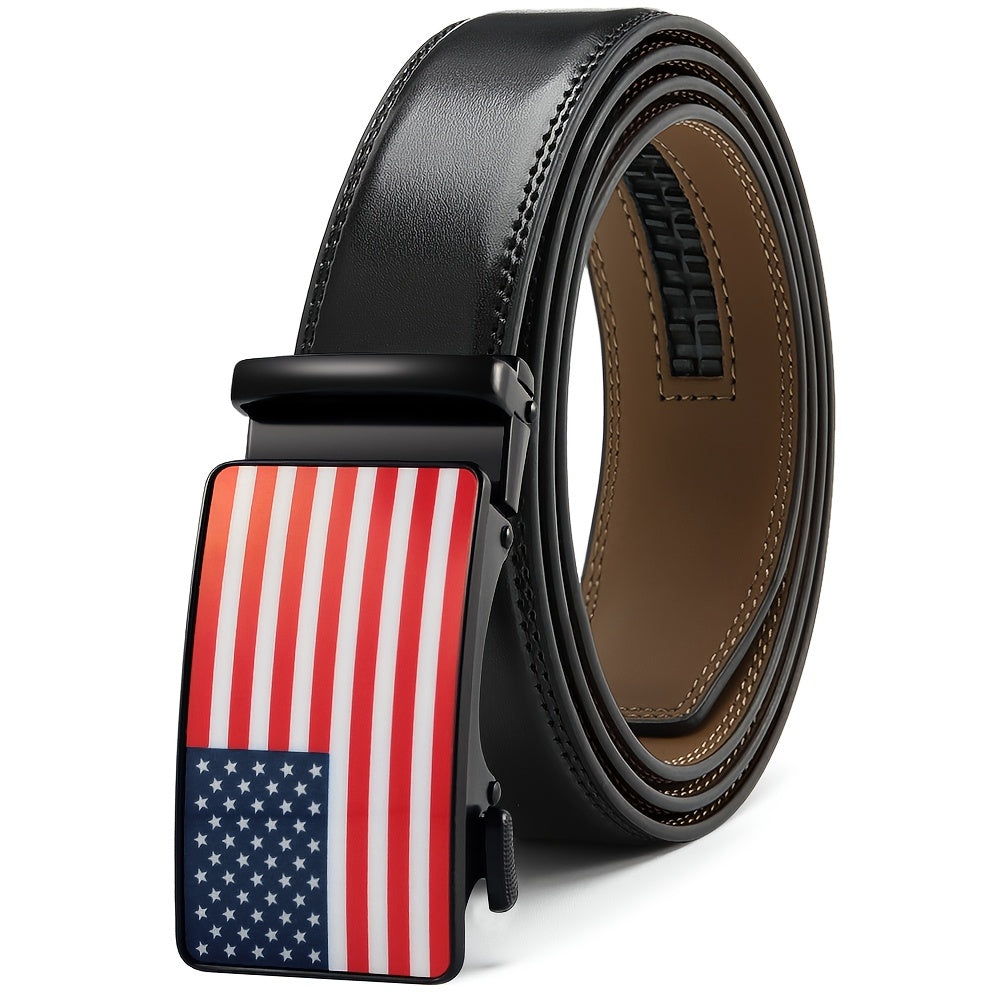 Men's Ratchet Dress Belt 91-116 Leather Jeans Belt Clip Slot Sliding Buckle