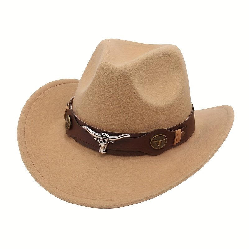 Western Cowboy Hat with Metal Bull Head