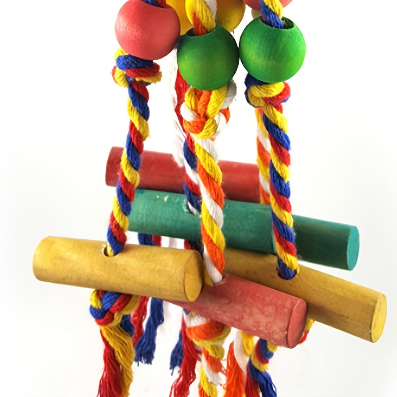 Colorful Parrot Toy with Beads and Wood Block