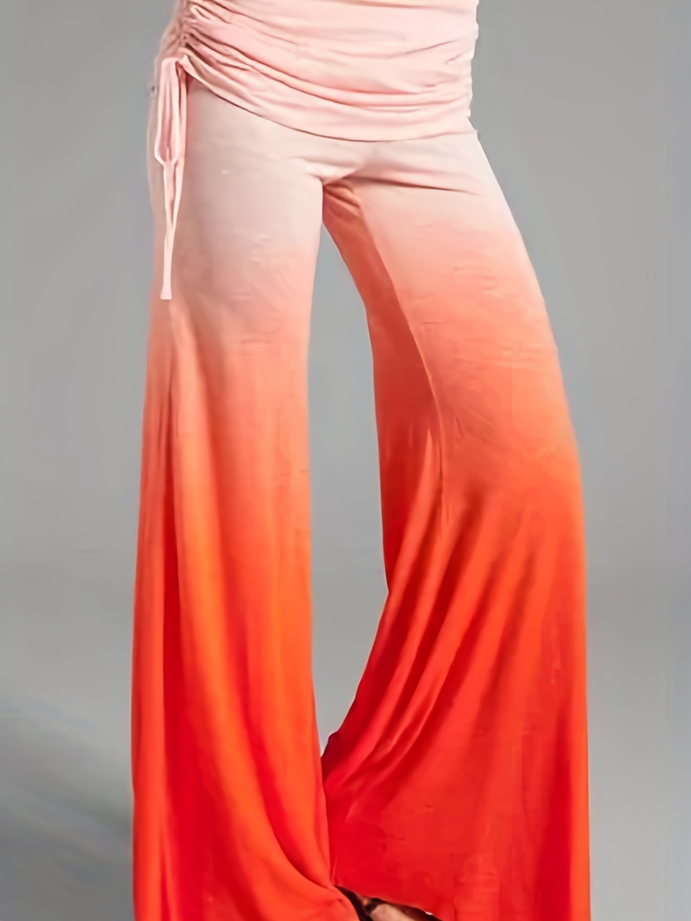 Plus Ombre Print Foldover Waist Drawstring Ruched Flared Leg Pants