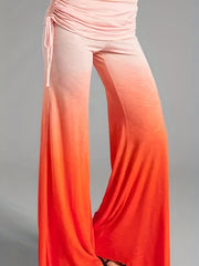 Plus Ombre Print Foldover Waist Drawstring Ruched Flared Leg Pants