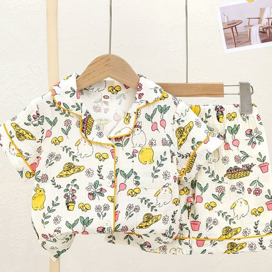 Kids Cartoon Graphic Loungewear 2pcs Set Short Sleeve Shirt & Shorts
