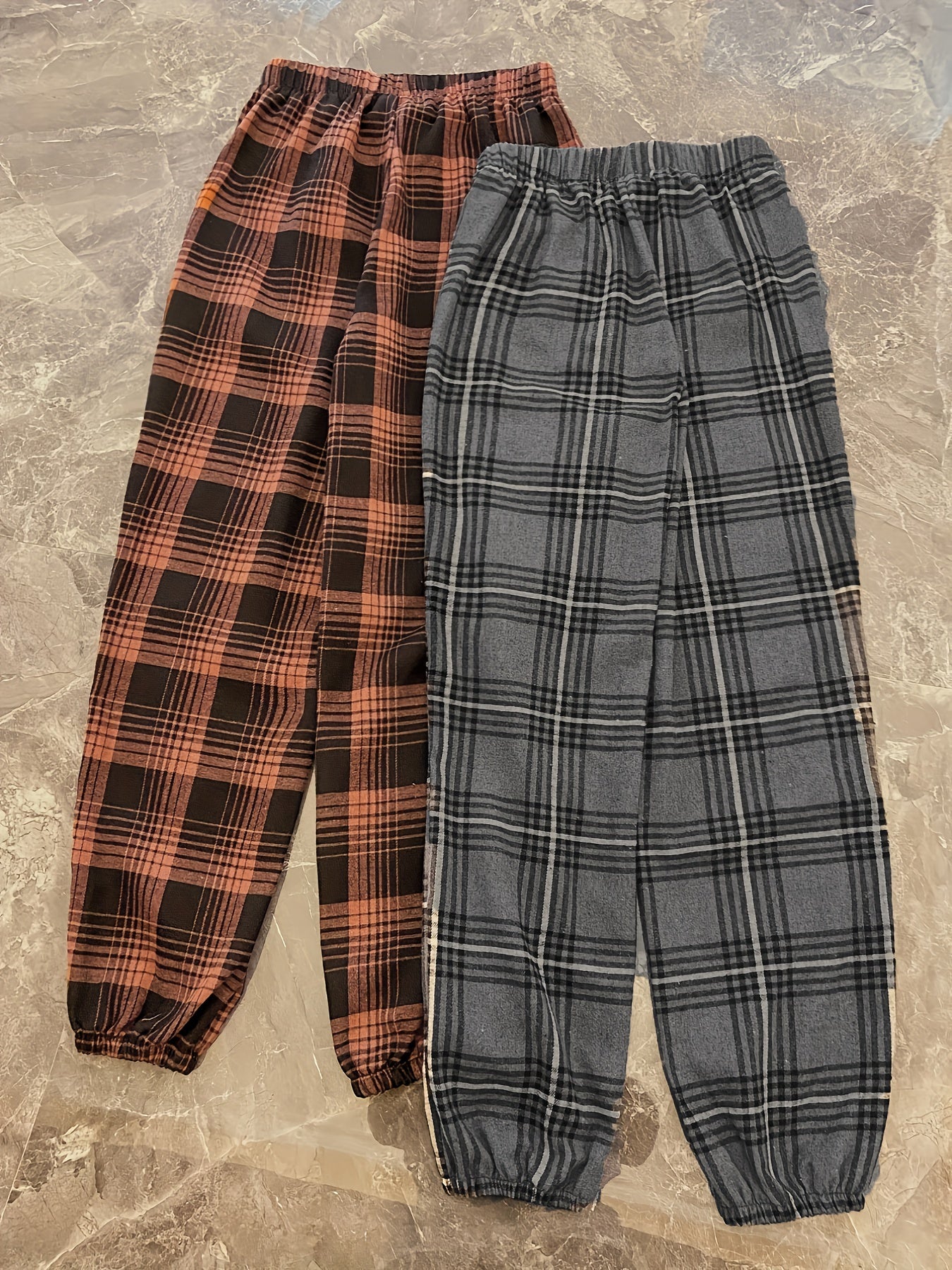 2pcs Plaid Sleep Bottoms Elastic Waistband Pants Women's Sleepwear