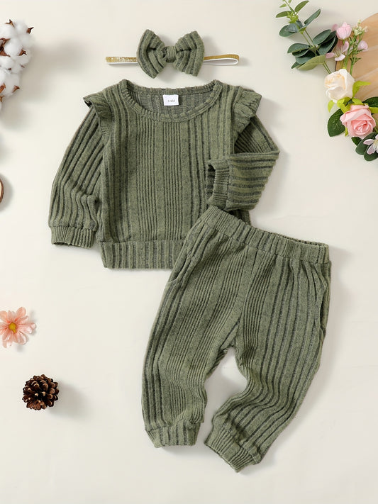 Baby Girls Pullover Sweatshirt Ruffle Sleeve Tops Pants