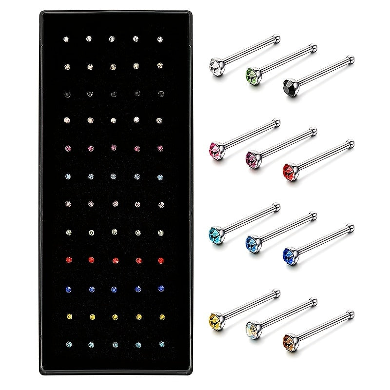 60 Pcs 1.8mm Stainless Steel Nose Stud Ring Nose Piercing Kit