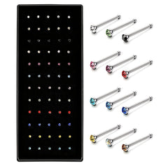 60 Pcs 1.8mm Stainless Steel Nose Stud Ring Nose Piercing Kit