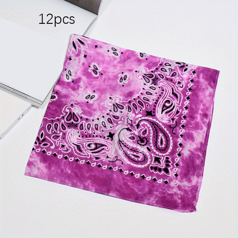 12pcs Tie Dye Double Cashew Flower Square Towel Multifunctional Headscarf