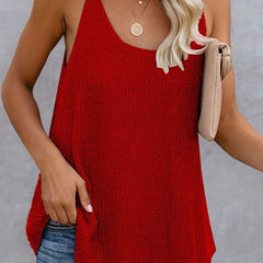  Solid Round Neck High Stretch Knit Cami Top