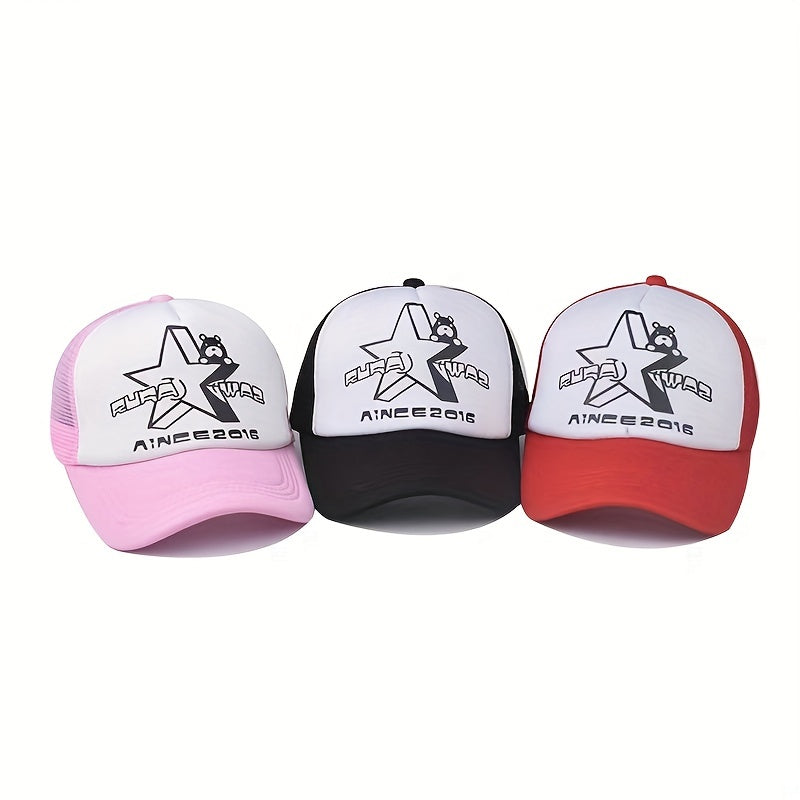 Star Bear Print Baseball Cap Cartoon Mesh Trucker Hat Adjustable Sun Hat