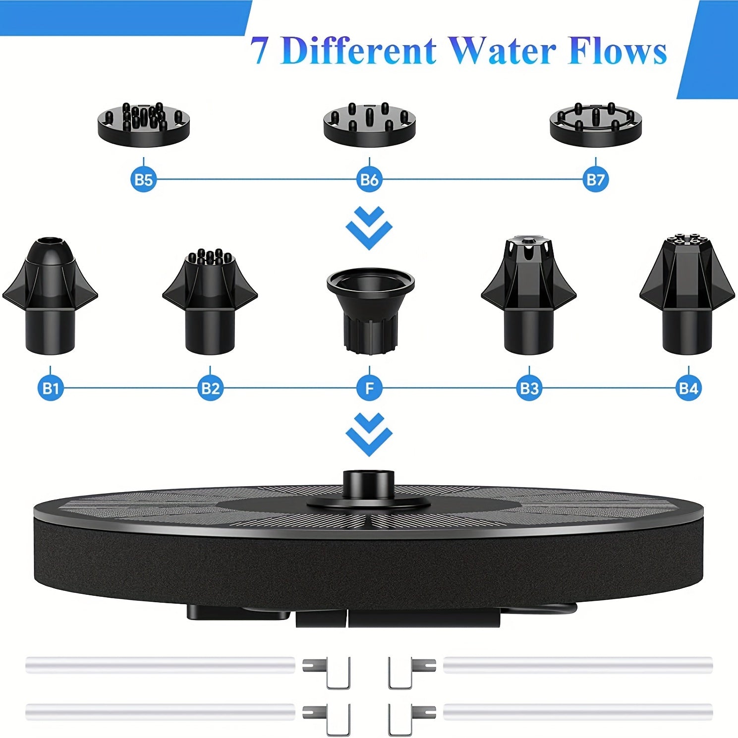 Solar Fountain Pump 3.5W for Bird Bath with 6 Nozzles
