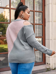  Colorblock Cut Out Pullover Sweater