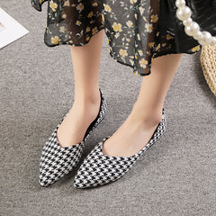 Women's Houndstooth Ballet Flats Soft Sole Slip On Shoes