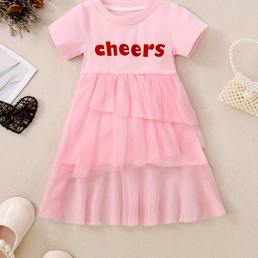 Toddler Girls Short Sleeves Letter Graphic Princess Dress