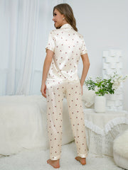 Cherry Print Pajama Set Short Sleeve Top & Pants