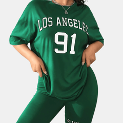 Letter Print Two piece Set Short Sleeve T shirt & Skinny Shorts Outfits