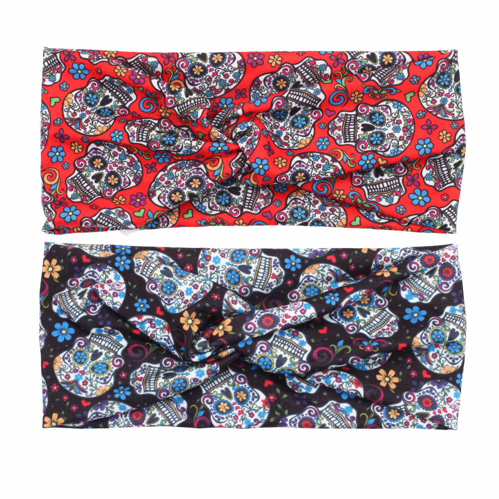 Halloween Skull Pattern Headband Cross Knot Hair Accessories