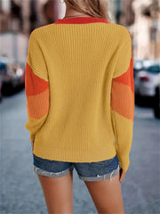  Colorblock Long Sleeve Round Neck Sweater