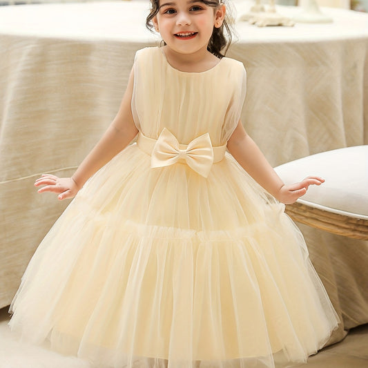 Princess Dress Sleeveless Bow Mesh Puffy Skirt Girls Gown Dress