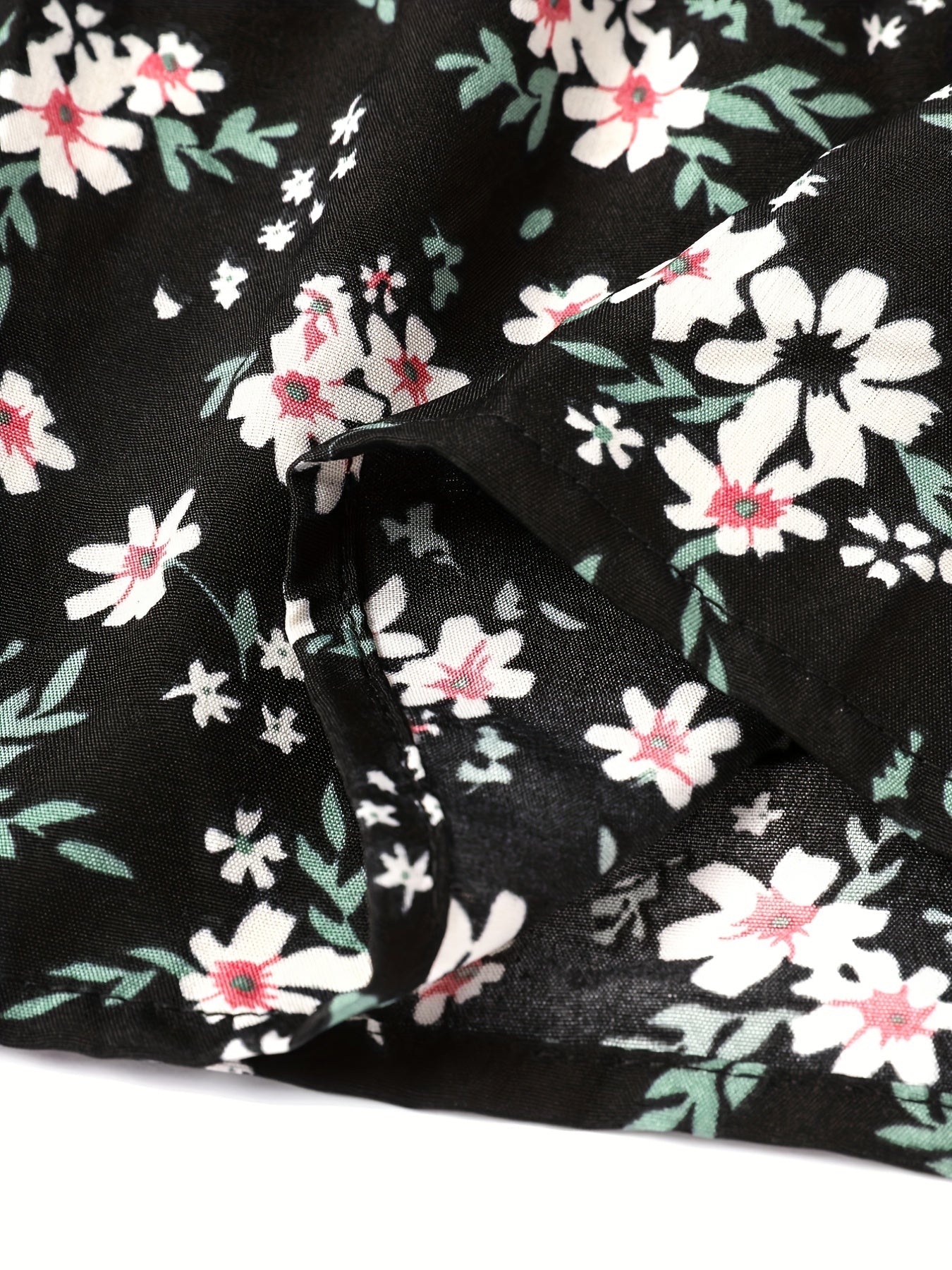  Ditsy Print Puff Sleeve Square Neck Stretch Dress