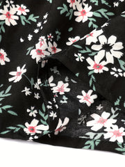  Ditsy Print Puff Sleeve Square Neck Stretch Dress