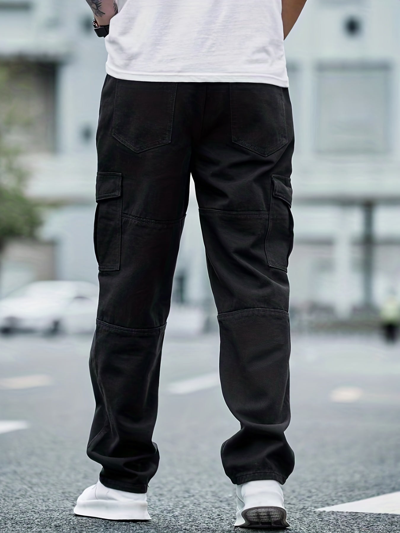 Men's Loose Fit Flap Pocket Jeans Casual Denim Pants