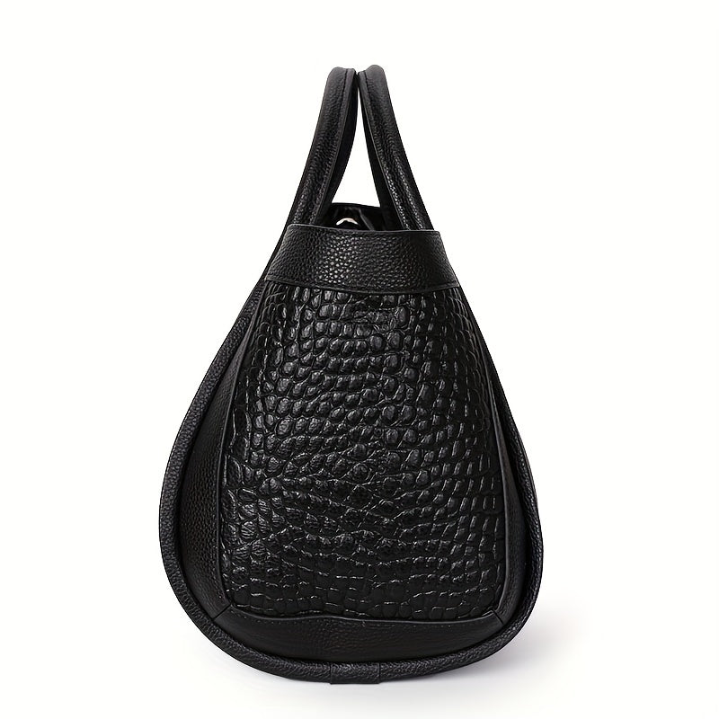 Crocodile Embossed Large Capacity Zipper Tote Bag