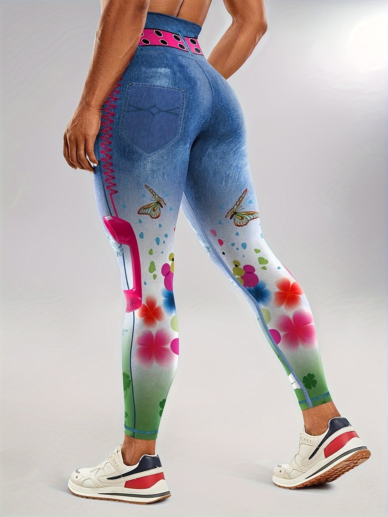 Faux Denim Print Butt Lifting Fitness Gym Leggings
