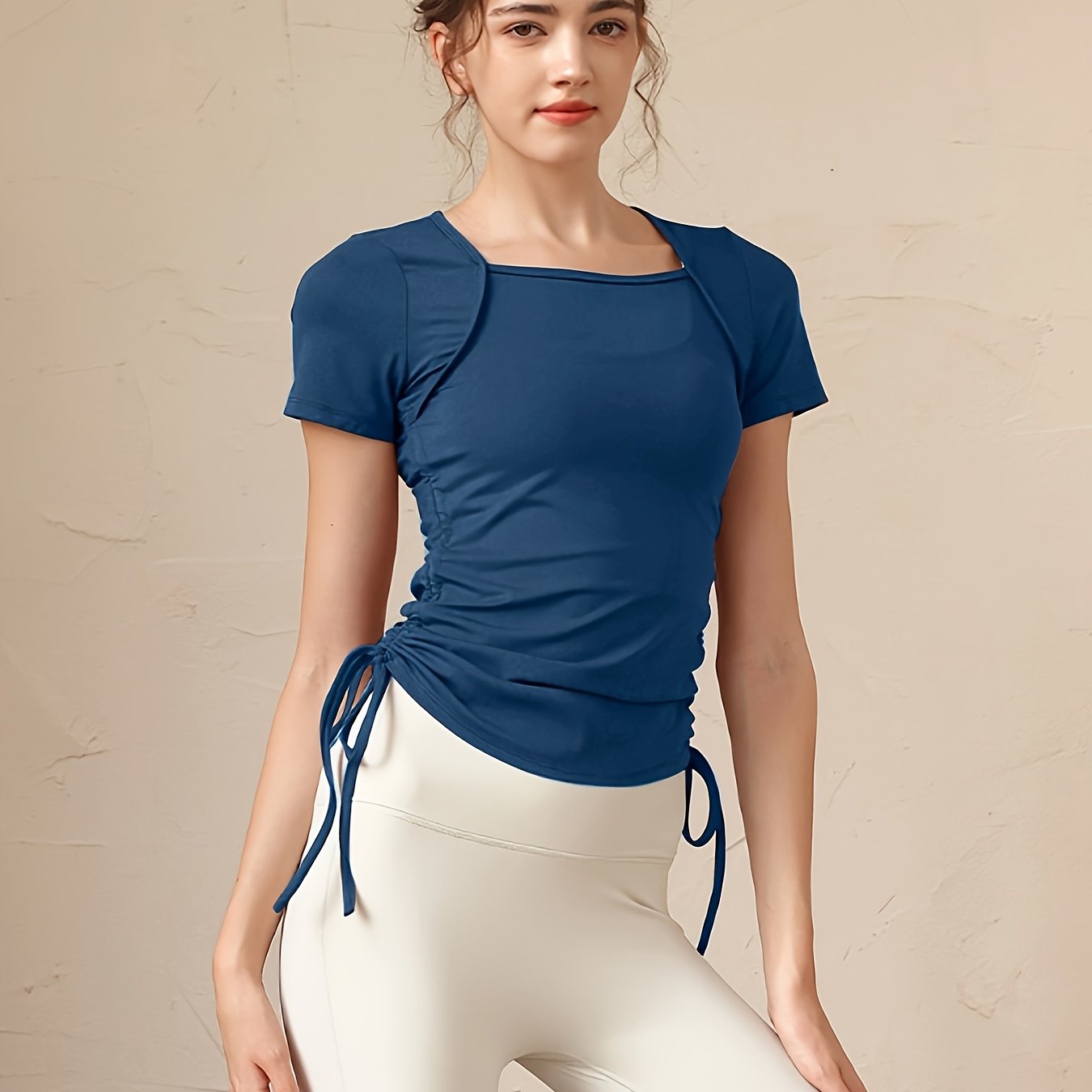 Slimming Yoga Top Short Sleeves Tie Side Pilates T Shirt Activewear
