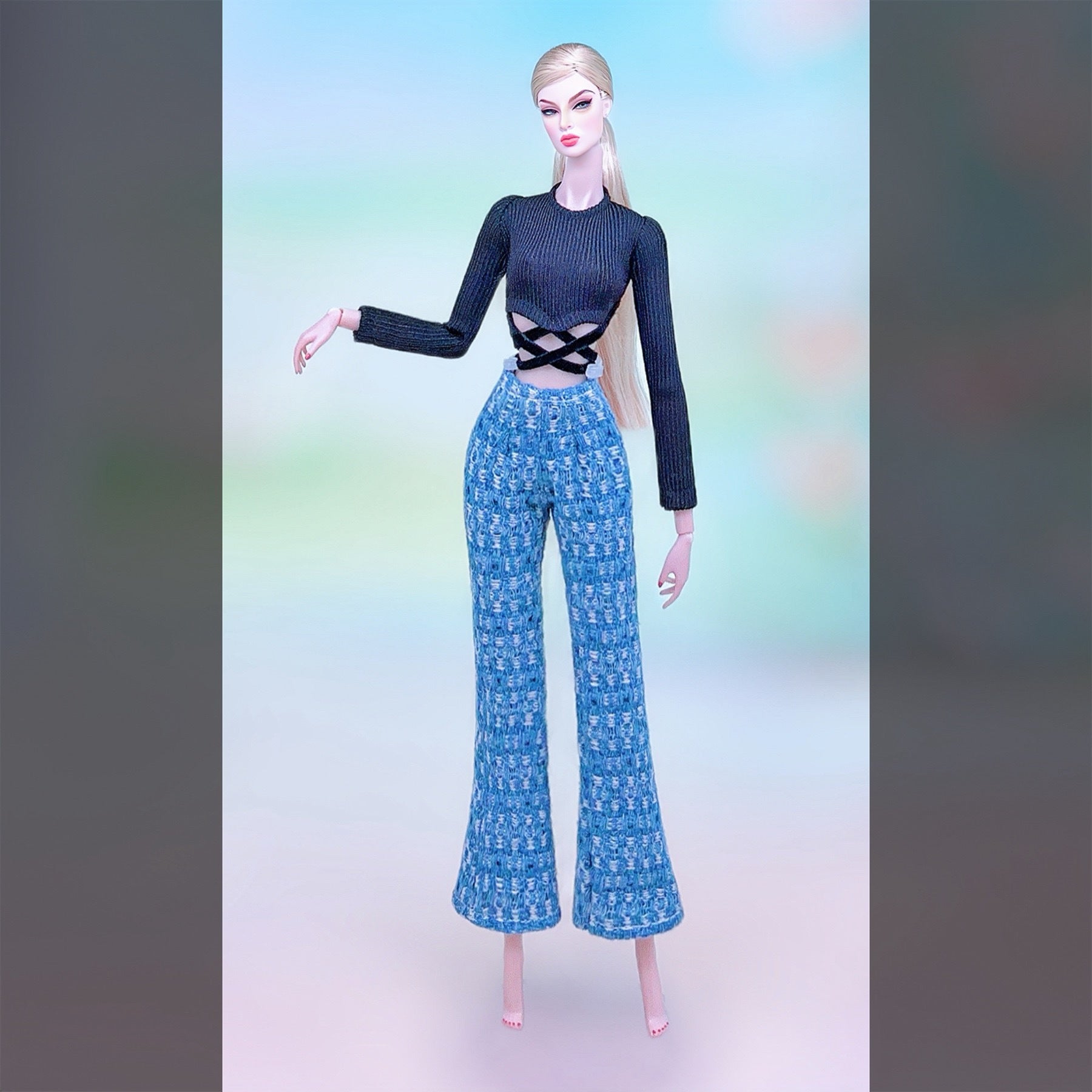 1:6 Doll Clothing Set - Wide Leg Denim Pants and Top