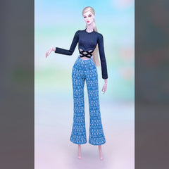 1:6 Doll Clothing Set - Wide Leg Denim Pants and Top