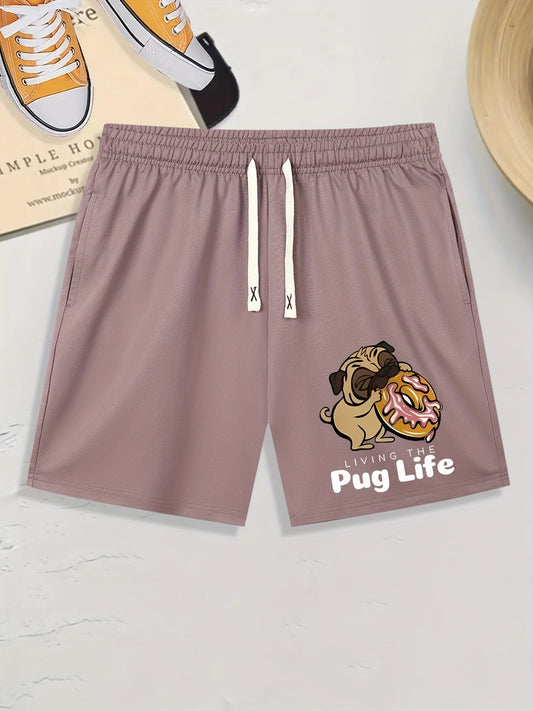 Men's Comfy Pug Life Print Drawstring Shorts for Summer