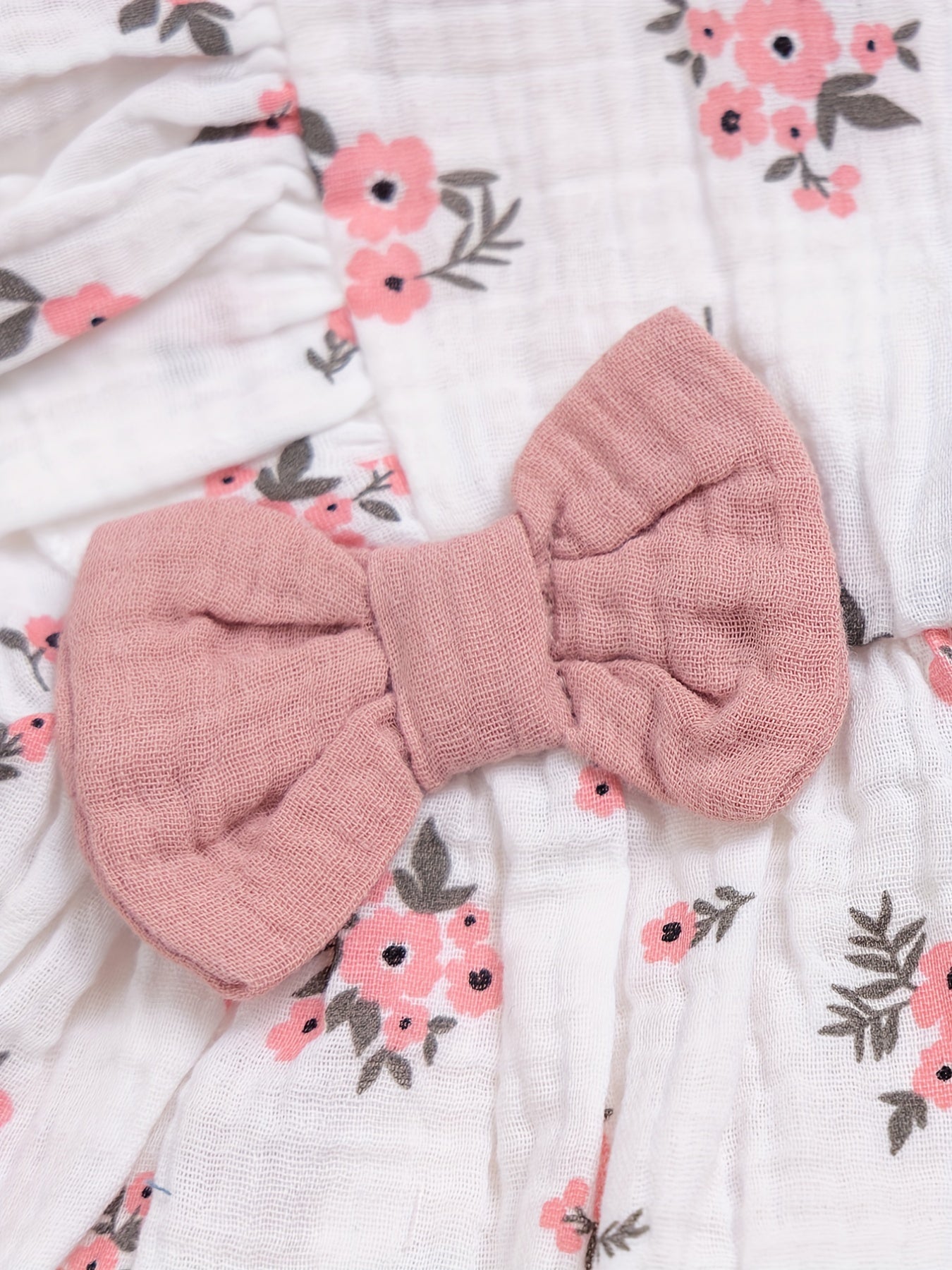 Cotton Bow Flutter Sleeve Floral Baby Dress