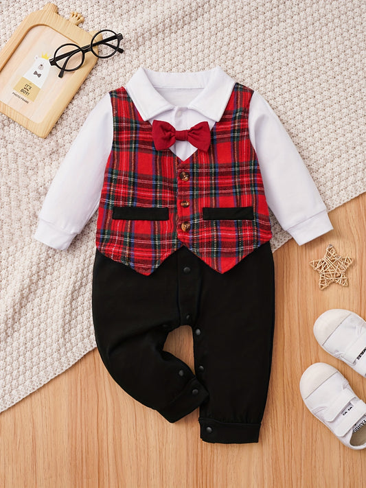 Plaid Pattern Baby Boys Onesie Rompers Soft Cotton Snap Bottom