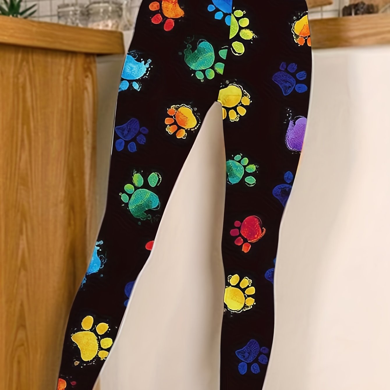 Colorful Paw Print High Stretch Skinny Leggings