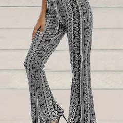  Geometric Print Elastic High Rise Flared Leg Pants