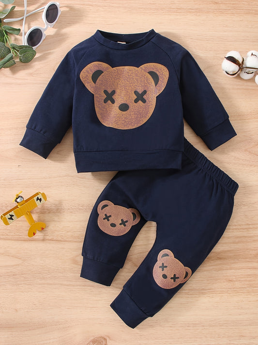 Baby Boy's Bear 2pcs Sweatshirt & Sweatpants Set for Spring Fall