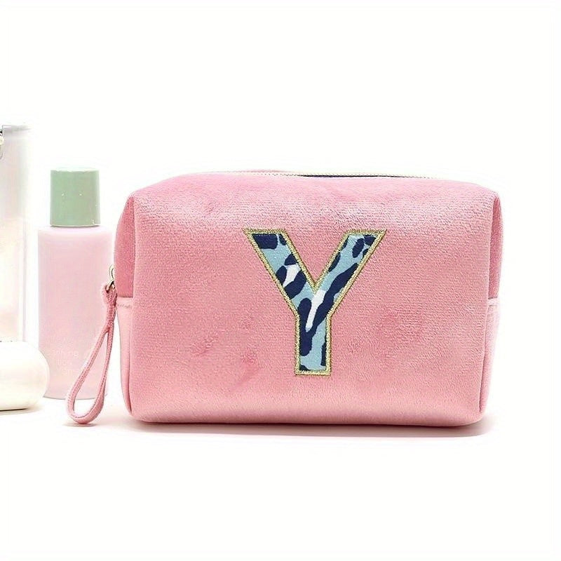 Plush Letter Print Makeup Bag Zipper Storage Lightweight Travel Organizer