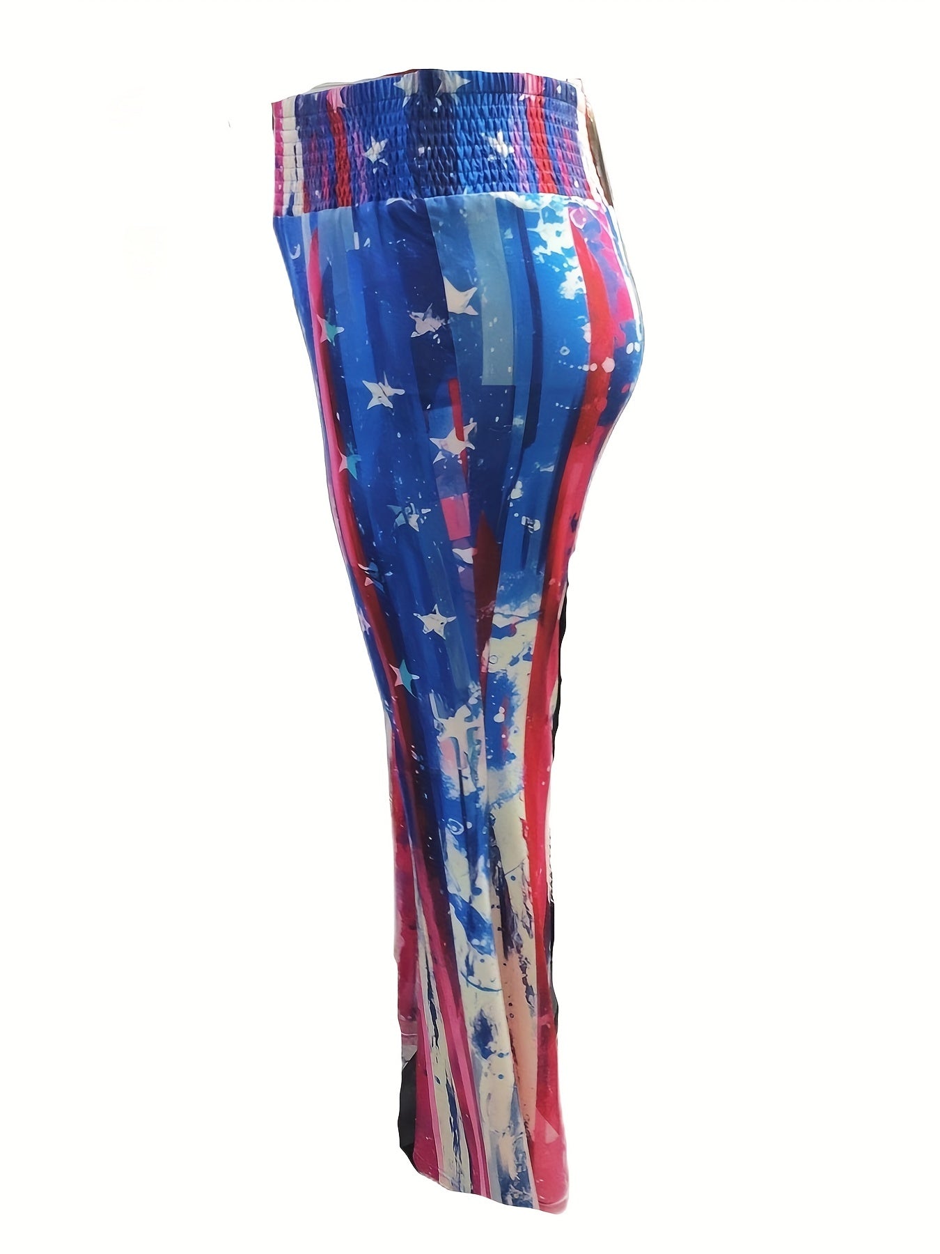  Flag Print Elastic Flared Leg Pants