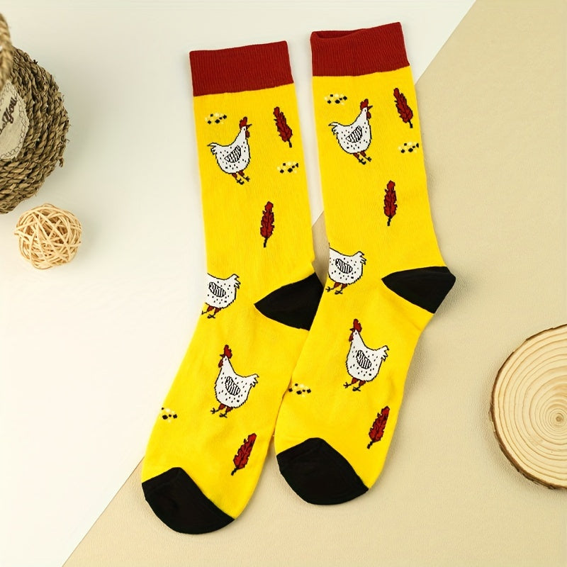 Cartoon Chicken Print Comfy Socks Women's Stockings