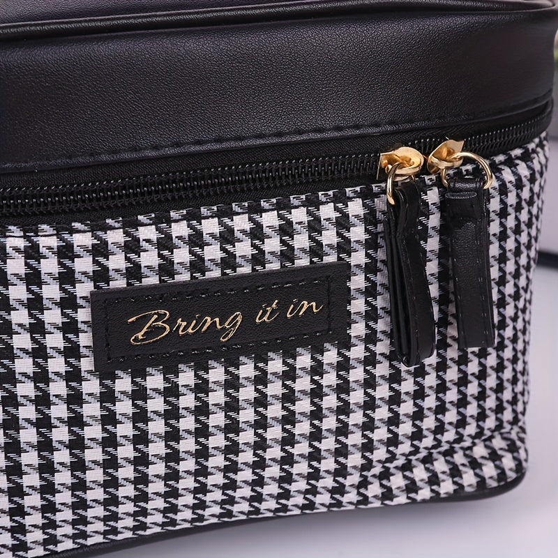 Plaid Handheld Cube Travel Cosmetics Wash Bag Canvas Portable Storage Bag
