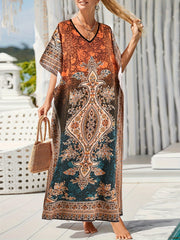  Boho Kaftan Dress Women's Plus Colorblock Floral Print Maxi