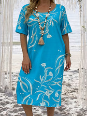 Boho Dress Women's Plus Floral Print Midi T shirt Dress