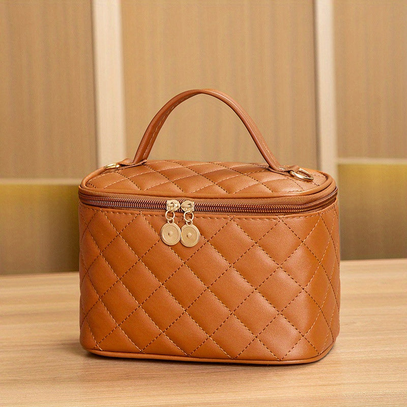 Portable PU Leather Rhombus Square Shoulder Bag Cosmetic Bag