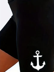 Plus Anchor Print High Rise Skinny Stretch Shorts