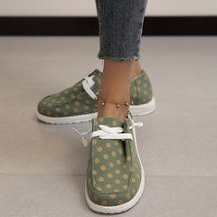 Yellow Polka Dot Canvas Shoes Lace Up Lightweight Walking Shoes